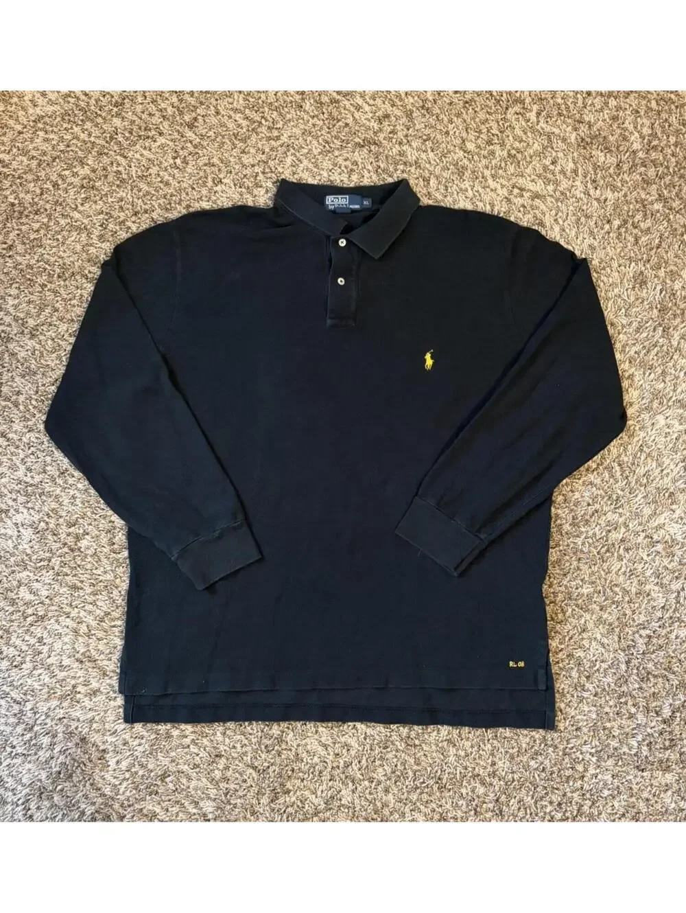 Polo Ralph Lauren RL08 Black Yellow Pony Long Sleeve Polo Shirt Men’s Size XL